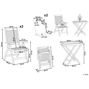 Skizze: Beliani Gartenmöbel-Set Amantea, klappbar, aus Akazienholz mit Maßen.