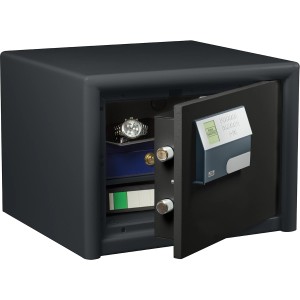 Cassaforte aperta Combi-Line CL 420 E con serratura elettronica e ripiano.