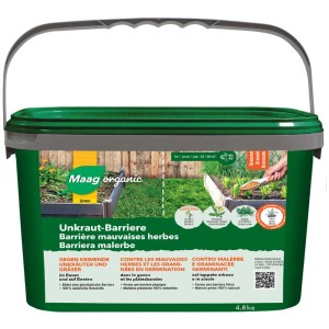 Maag Unkraut-Barriere 4,8 kg in secchio verde, un rinforzante per piante contro le erbacce.