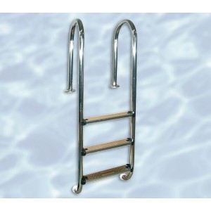 Échelle de piscine Weka en acier inoxydable avec 3 marches pour piscines partiellement enterrées.