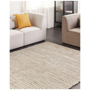 Tapis en coton beige et blanc Barkhan, 300x400 cm, tapis à poils courts avec motif.