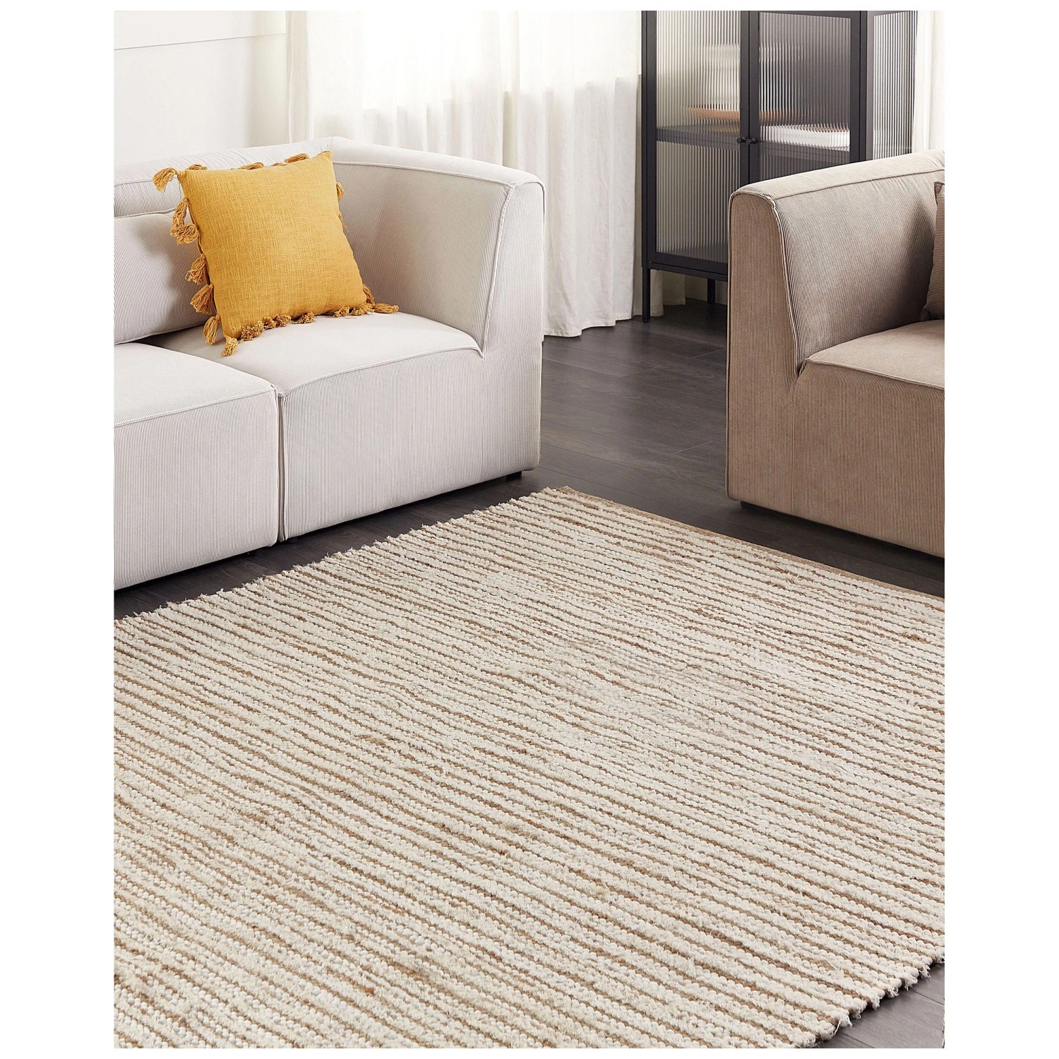 Tapis Barkhan coton Beige Blanc 300 x 400 cm