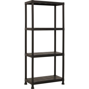 Étagère en plastique noire OBI XS-60 avec 4 tablettes, 135x60x30 cm.