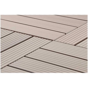 Dalles clipsables Gartec WPC Taupe, 30x30 cm, comme revêtement de sol pour terrasse ou balcon.