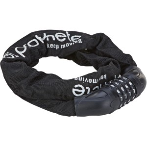 Lucchetto a catena Prophete nero con combinazione a 4 cifre per biciclette.