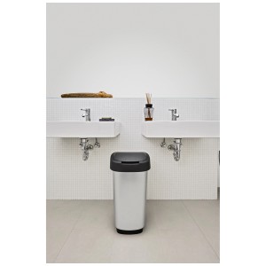 Rotho Swingeimer Twist Art, 25 l, argent-anthracite, poubelle en plastique avec couvercle oscillant.