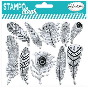 Aladine Clear Stamp Federn Set, 10 transparente Stempel mit verschiedenen Federmotiven zum Basteln.