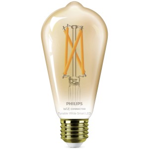 Dettaglio di una lampadina Smart LED Philips, 50W, E27 Edison Filament Amber.