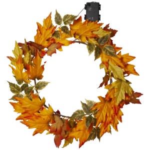 Ghirlanda LED Autumn Amber, Ø 45cm, con luci bianco caldo, decorazione autunnale per interni ed esterni.