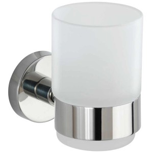 Wenko Bosio Uno Zahnputzbecher-Halter aus Edelstahl glänzend mit satiniertem Glasbecher.