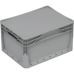 Box Eurobox-System grigia (40x30x22 cm) con parete piena. Contenitore per sistemi modulari.