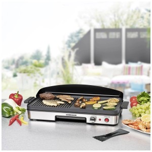 Rommelsbacher BBQ 2003 grill da tavolo con cibo, acciaio inox/nero, 1900 W.