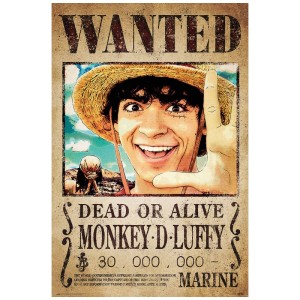 Maxiposter One Piece mit Monkey D. Luffy "Wanted"-Motiv, 61x91,5 cm. Anime Poster für Fans.