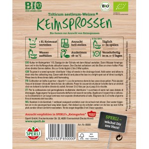 Confezione di germogli di grano biologici Sperli, semi biologici per la coltivazione di germogli sani.