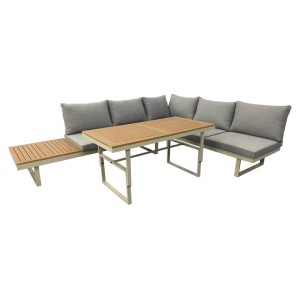 Graues Greemotion Gartenlounge-Set Lima, 3-teilig mit Tisch und Kissen. Gartenmöbel für Terrasse und Balkon.