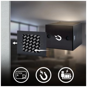 Applique murale Briloner Borra, lampe LED noire avec fixation magnétique et adhésive.