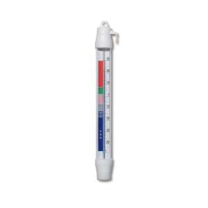 Thermomètre de réfrigérateur Möller Therm, 21,3 cm, avec échelle de zone de refroidissement colorée.