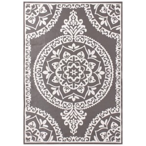 Grauer Outdoor-Teppich Kohima mit weissem orientalischem Muster, 160x230 cm. Rutschfest, UV- & wetterbeständig.