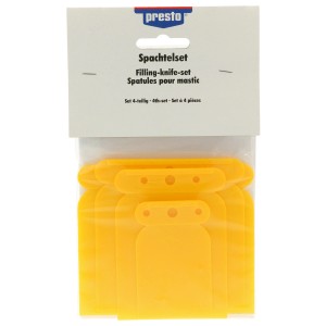 Set spatole Presto in plastica, 4 spatole gialle di diverse dimensioni.