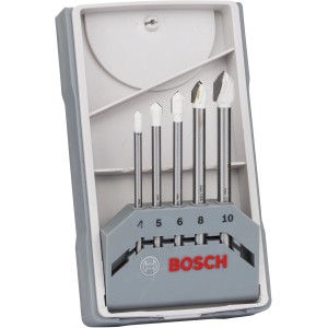 Jeu de forets à carreaux Bosch, 5 pièces (4-10 mm) dans un coffret. Idéal pour la céramique et le carrelage.