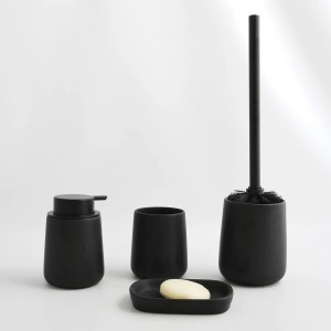 Set bagno MSV Maonie, ceramica, nero opaco: dispenser sapone, bicchiere, portasapone con sapone, set WC.