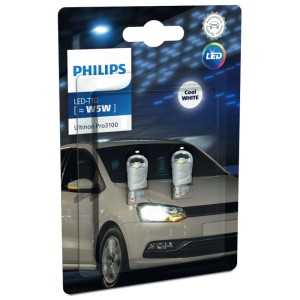 Lampadine auto Philips W5W-LED Ultinon Pro3100, confezione da 2 per luce bianca brillante in auto.