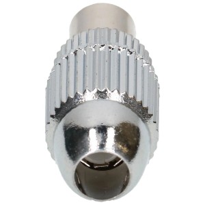 Prise d'antenne métallique Schwaiger argentée avec surface nervurée pour câble coaxial.