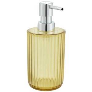 Distributeur de savon Diaqua Priscilla jaune transparent avec pompe chromée, design côtelé.