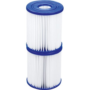 Cartucce filtro Bestway tipo I, confezione da 2 per pompe filtro piscina. Filtri bianchi con estremità blu.