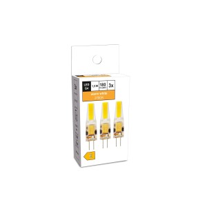 Set da 3 lampadine LED G4, 1,5W, luce bianca calda, 180 lumen. Lampada compatta con attacco a spina per zone giorno.