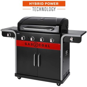 Char-Broil Gas2Coal 2.0 440 Hybridgrill mit 4 Brennern, schwarz. Gas- und Holzkohlegrill in einem.