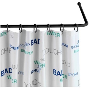 Barre de douche d'angle universelle noire Wenko en aluminium avec rideau de douche.
