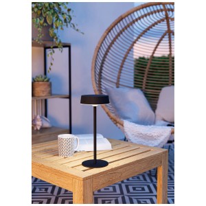 Lampe de table solaire LED Simeri de Eglo, noire et dimmable, hauteur 31 cm, pour le jardin.