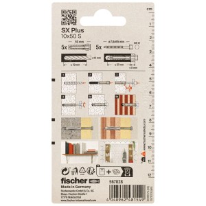 Fischer Cheville SX Plus 10x50 avec vis, lot de 5. Chevilles pour fixations sûres.