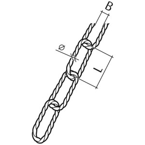 Illustrazione di una catena decorativa Conacord in acciaio nero intrecciato con dimensioni.