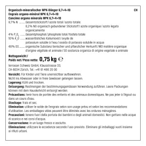 Detailansicht der Inhaltsangabe GROW by OBI BIO Obst- und Beeren-Dünger 750g.