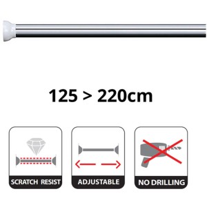 Spirella Kreta barre de rideau de douche extensible, 125-220 cm, brillant brossé.
