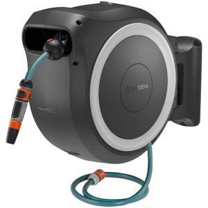 Gardena PowerRoll XL avvolgitubo a parete a batteria con tubo da 35 m, carrello avvolgitubo per irrigazione giardino.