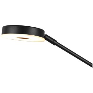 Gros plan : Lampadaire LED noir Barrie avec liseuse, design moderne.