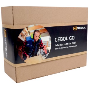 Kit de protection Gebol Profi, 4 pièces en carton. Protection auditive, lunettes, masque respiratoire.