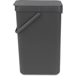 Brabantia Poubelle Sort & Go, 16 l, Grise, avec couvercle et poignée, pour montage mural ou pose libre.