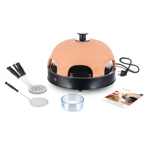 Emerio Pizzarette Pizzaofen für 6 Personen mit Terrakotta-Haube und Zubehör.