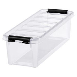 Transparente SmartStore Aufbewahrungsbox Classic 3,5 l mit Deckel und schwarzen Clips.
