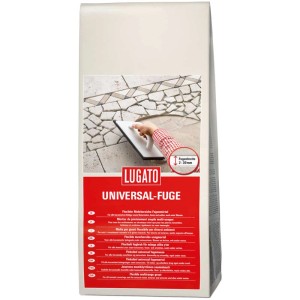 Verpackung Fugenmörtel Universalfuge Silbergrau 5 kg, zum Verfugen von Fliesen.