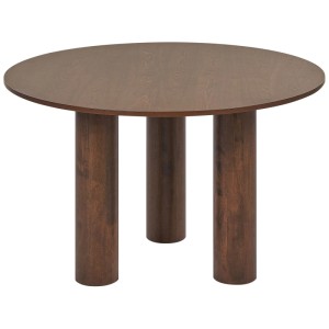 Table de salle à manger Beliani Orin, table ronde avec plateau en MDF marron et trois pieds en bois.