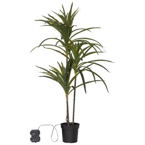 Dekorativer LED Kunstbaum Bali, grüne Blätter, warmweißes Licht, 90cm hoch, für Innen.