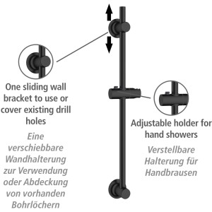 Wenko Barre de douche noire : Barre de douche en acier inoxydable pour montage mural sans perçage.