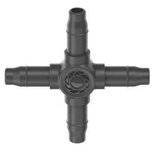 Raccordo a croce Gardena 4,6 mm per sistemi Micro-Drip, per cambiare la direzione dei tubi di derivazione.