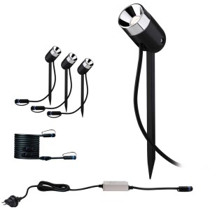 Paulmann Plug & Shine Pike Set: 3 faretti LED con picchetto, trasformatore e cavo per illuminazione esterna.