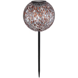 Globo LED solaire rustique avec perforations décoratives, Ø 18 cm, pour le jardin.